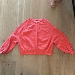 Free People Vibrant Coral Crew Neck Sweater